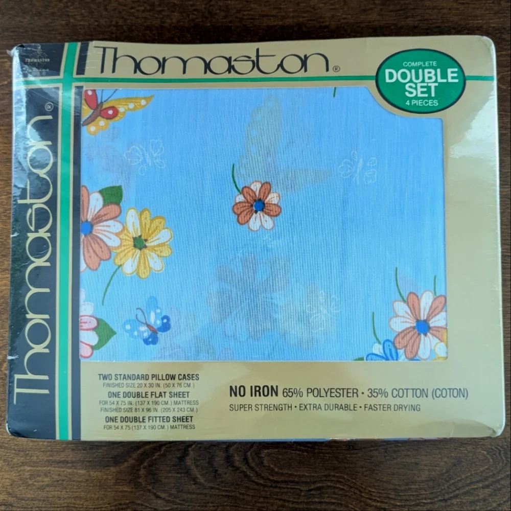 Vintage 70's Thomaston NEW Cottagecore Boho Sheet Set Butterfly Floral Blue